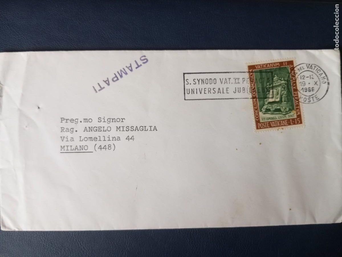 Sellos: VATICANO, SOBRE DESTINADO A ITALIA, DORSO MATASELLOS LLEGADA