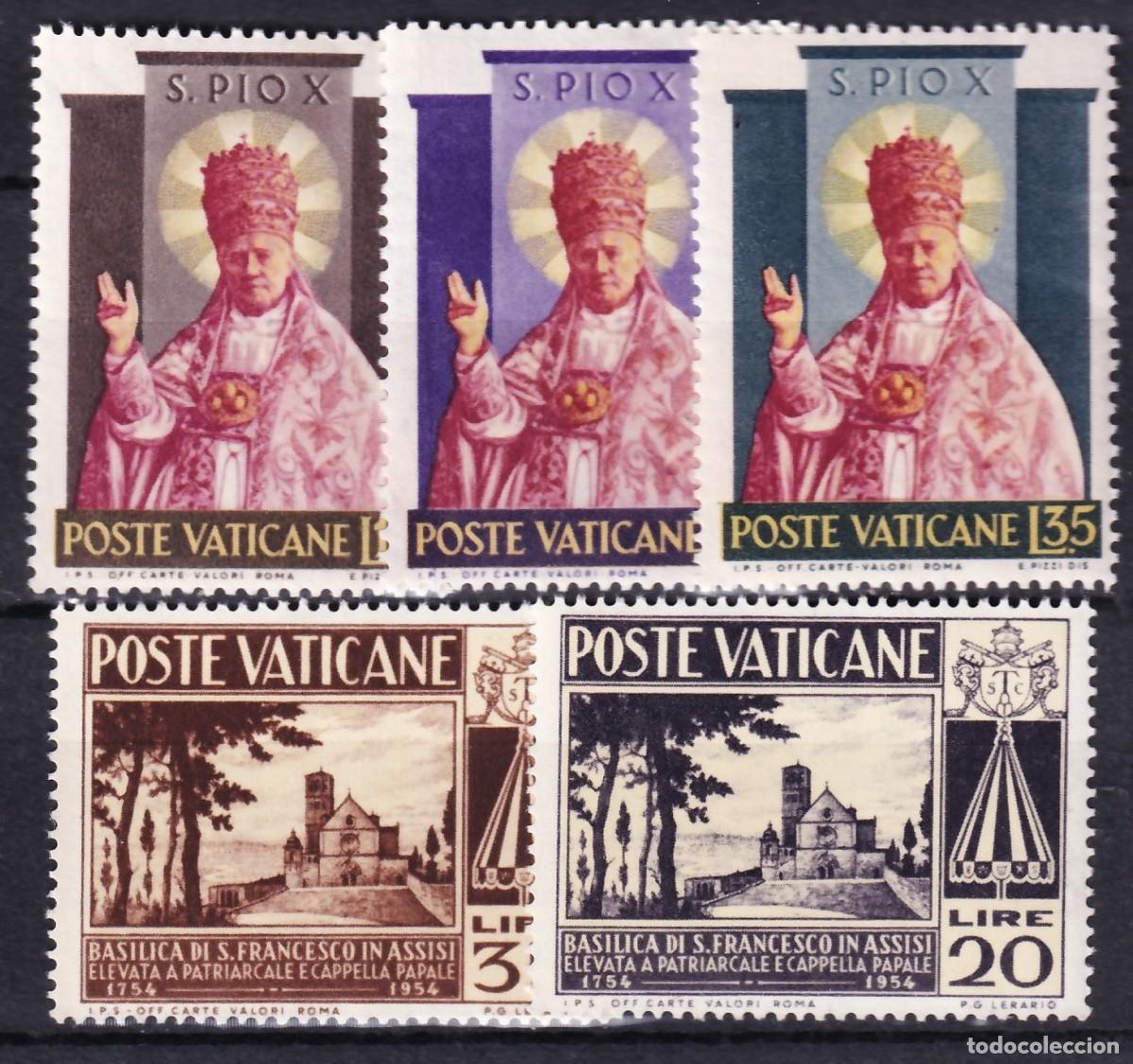 Sellos: Vaticano, 1954 Y&T. 200 / 201, 203 / 204 /**/, [SIN FIJASELLOS.]