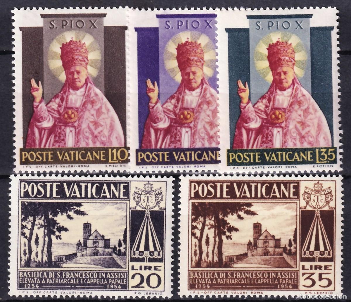 Sellos: Vaticano, 1954 Y&T. 200 / 201, 203 / 204 /**/, [SIN FIJASELLOS.]