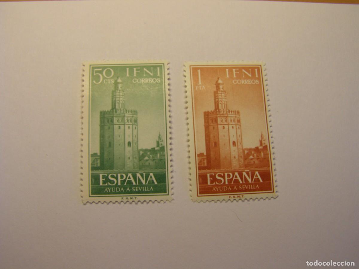 Sellos: Sello de Espa&ntilde;a, colonia de Ifni, ayuda a Sevilla.