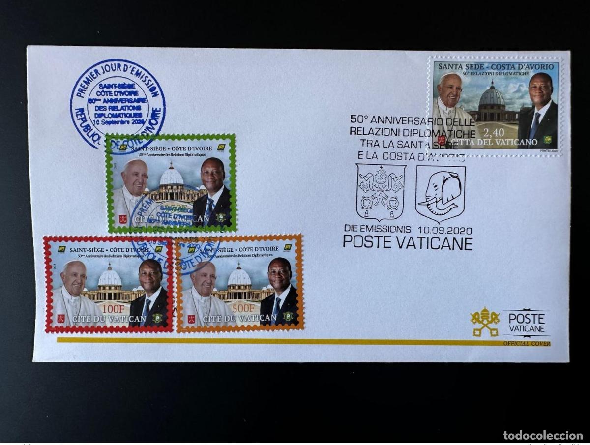 Sellos: Vaticano Costa de Marfil 2020 primer d&iacute;a edici&oacute;n conjunta del FDC 50 a&ntilde;os relaciones