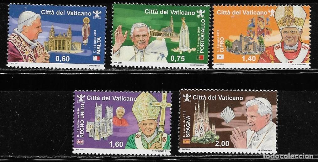Sellos: VATICANO 2011, Ivert 1574/78 - VIAJES APOSTOLICOS DE BENEDICTO XVI. MNH.