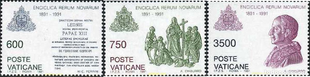 Sellos: 117031 MNH VATICANO 1991 CENTENARIO DEL ENCICLICO &rdquo;RERUM NOVARUM&rdquo;, TRATADO DE LOS DERECHOS DE LOS T