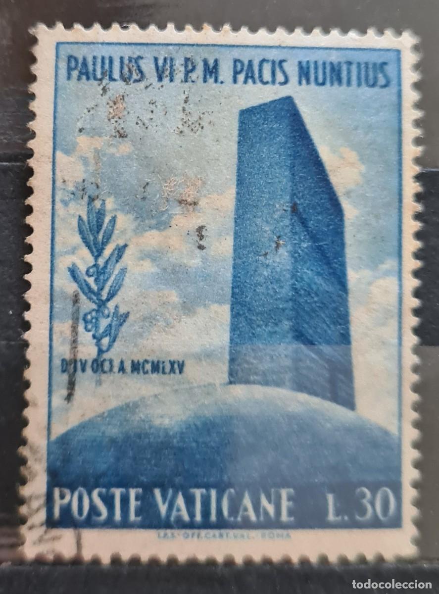 Francobolli: Sello usado del Vaticano 1965: Visita del Papa Pablo VI a las Naciones Unidas