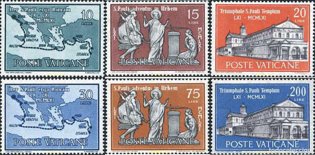 Sellos: 684039 HINGED VATICANO 1961 19 CENTENARIO DE LA LLEGADA DE SAN PABLO A ROMA