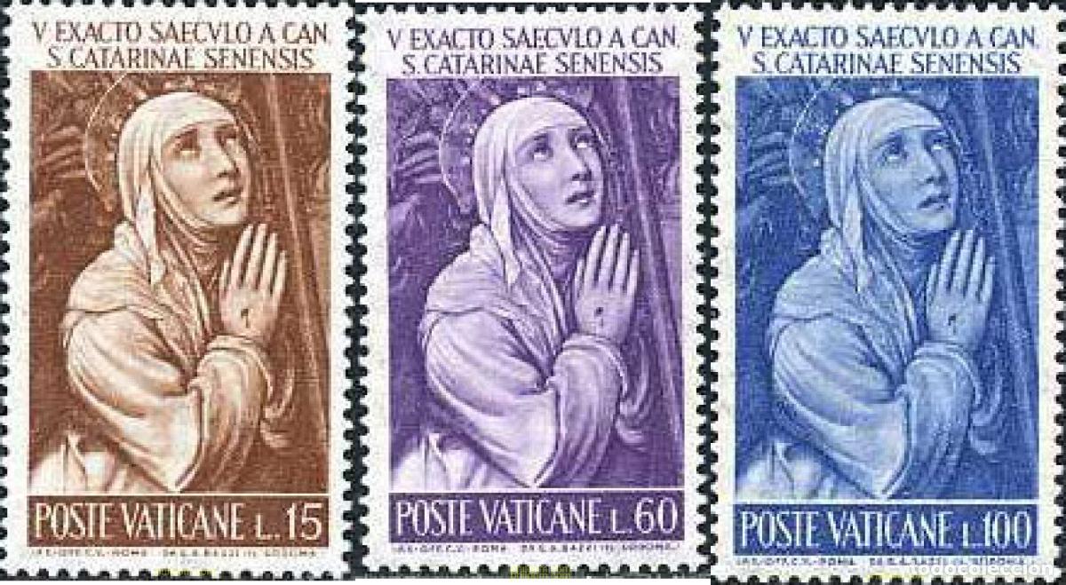 Selos: 684262 HINGED VATICANO 1962 5 CENTENARIO DE LA CANONIZACION DE SANTA CATALINA DE SIENA