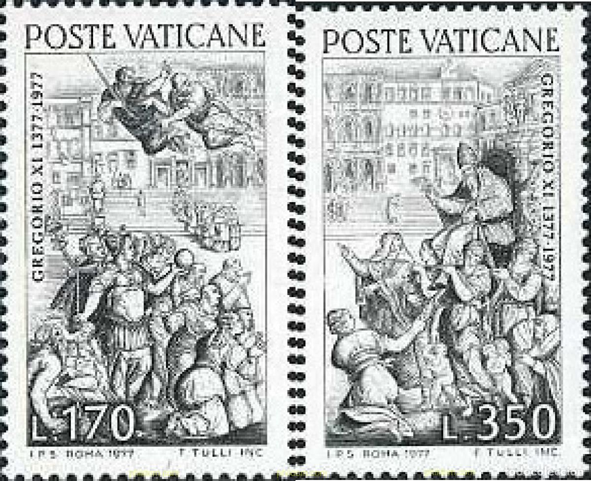 Sellos: 116579 MNH VATICANO 1977 6 CENTENARIO DEL REGRESO DEL PAPA GREGORIO XI DE AVIGNON A ROMA