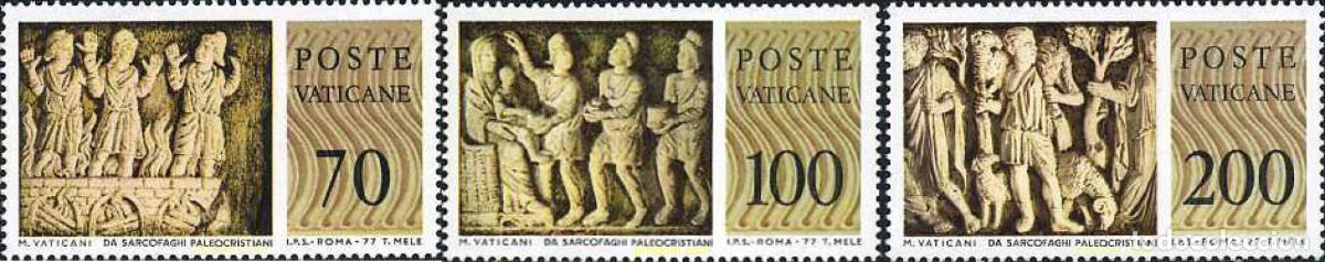 Sellos: 685935 MNH VATICANO 1977 MUSEO DEL VATICANO. BAJO-RELIEVES DE SARCOFAGOS PALEOCRISTIANOS