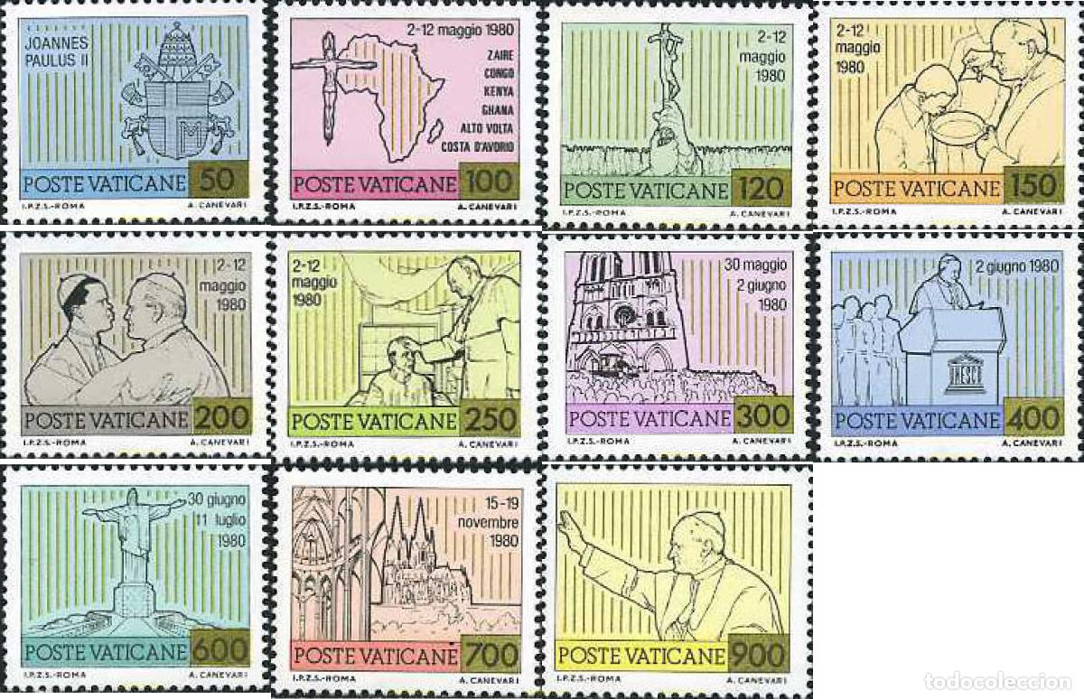 Sellos: 116915 MNH VATICANO 1981 VIAJES DEL PAPA JUAN PABLO II