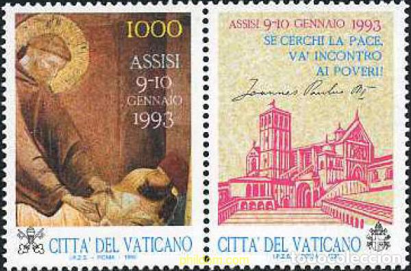 Sellos: 189076 MNH VATICANO 1993 ENCUENTRO DE LA ORACION PARA LA PAZ EN EUROPA, EN ASIA