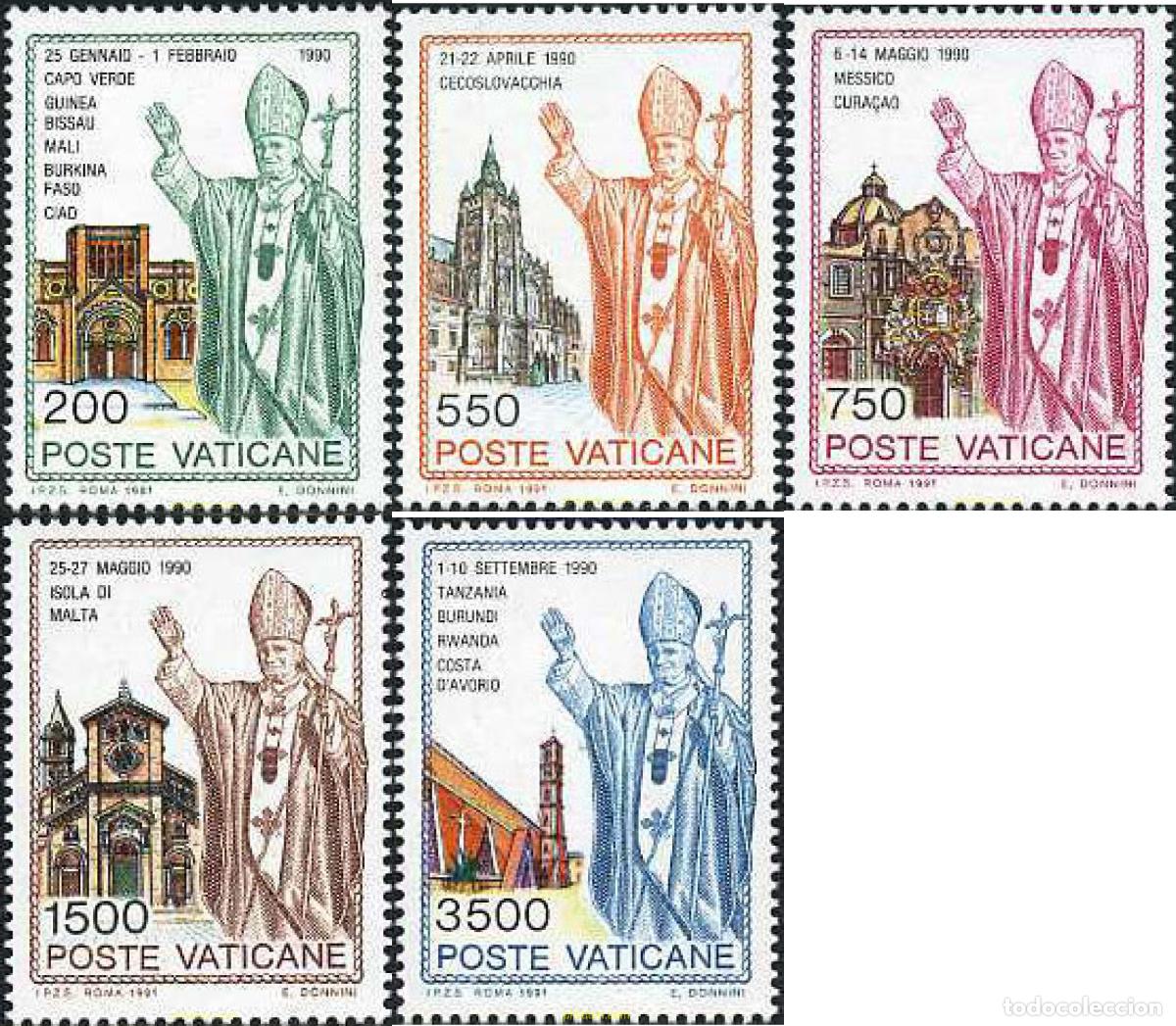 Sellos: 117040 MNH VATICANO 1991 VIAJES DEL PAPA JUAN PABLO II