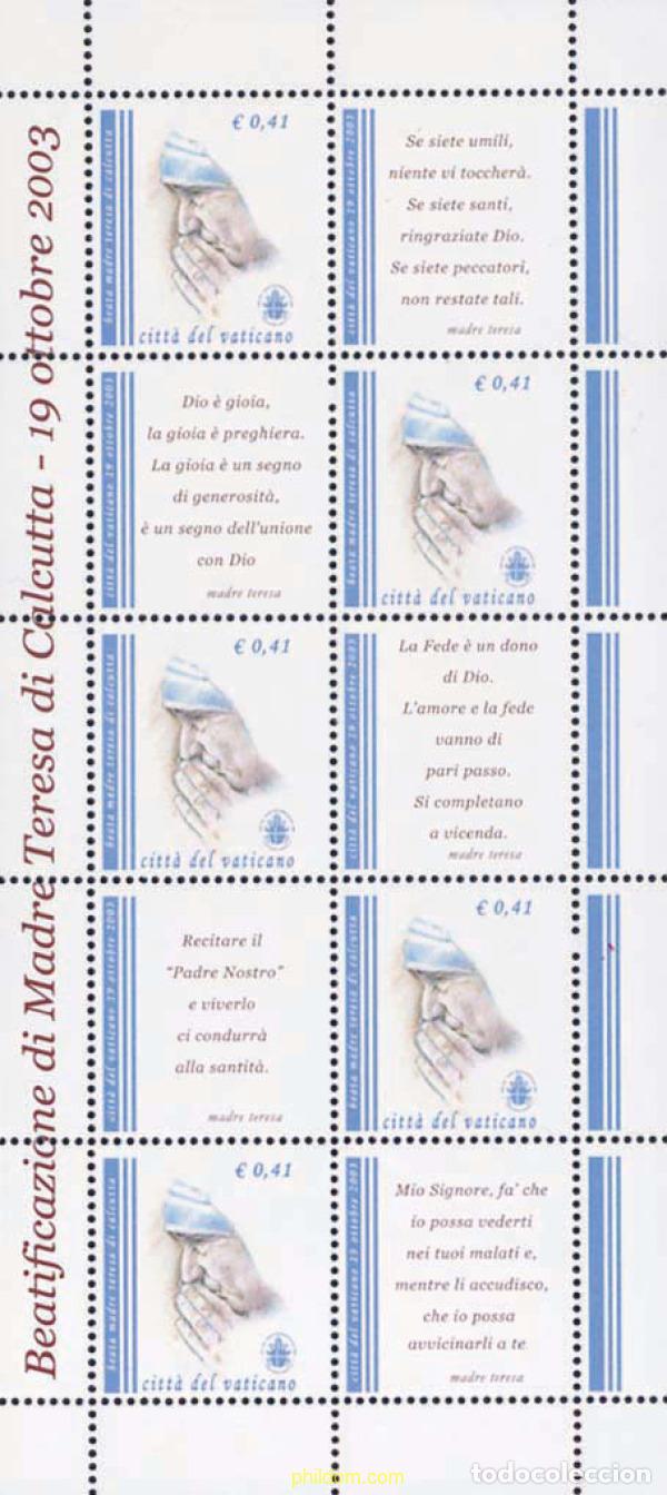 Sellos: 136183 MNH VATICANO 2003 BEATIFICACION DE LA MADRE TERESA