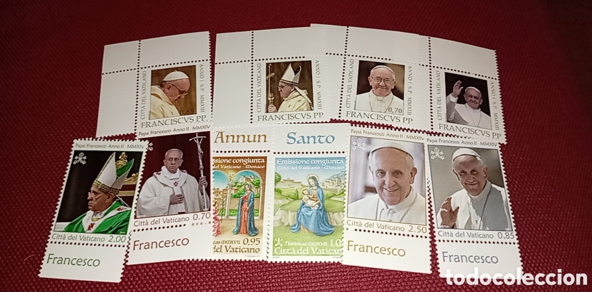 Stamps: ⭐ Vaticano &ndash; Lote de 10 sellos NUEVOS MNH del Papa Francisco y emisi&oacute;n conjunta con M&oacute;naco &ndash; Excelen