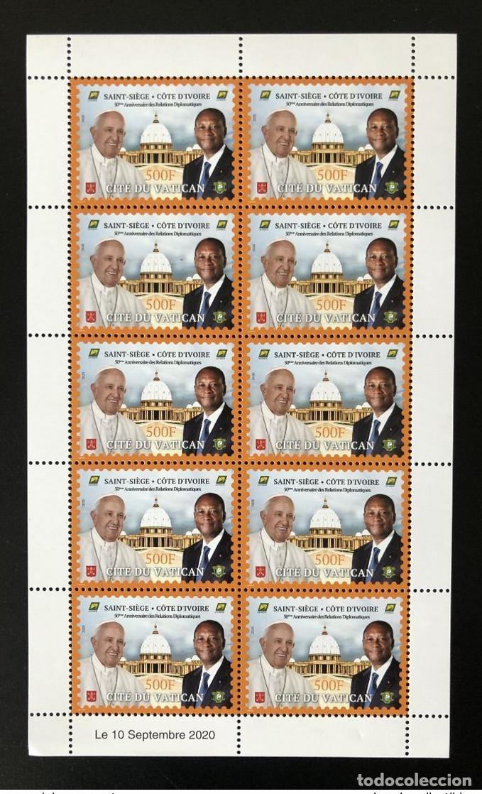 Sellos: Costa de Marfil 2020 edici&oacute;n conjunta del mini 500F: El Vaticano cumple 50 a&ntilde;os Papa Presidente
