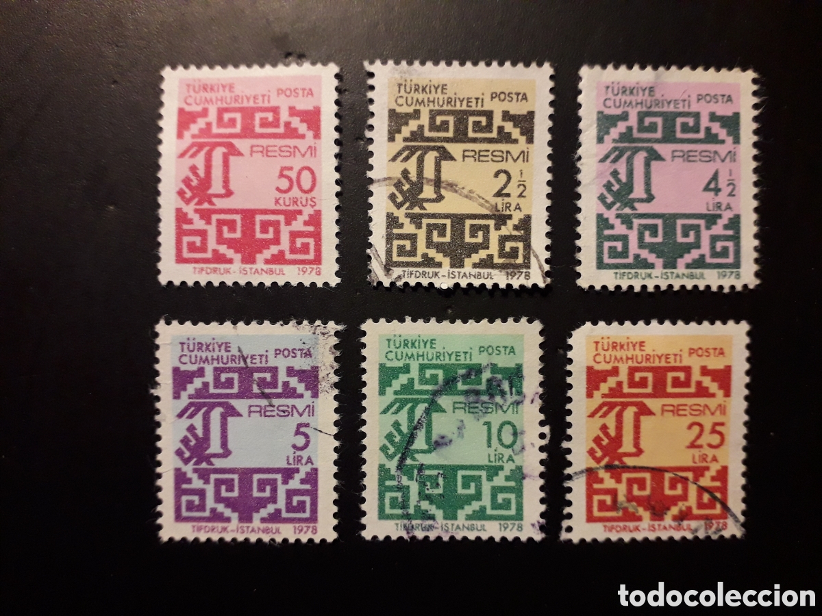 Sellos: TURQU&Iacute;A YVERT SERVICIO 143/8 SERIE COMPLETA USADA 1978 TAPICES 1 SELLO DIENTE CORTO PEDIDO M&Iacute;NIMO 3&euro;
