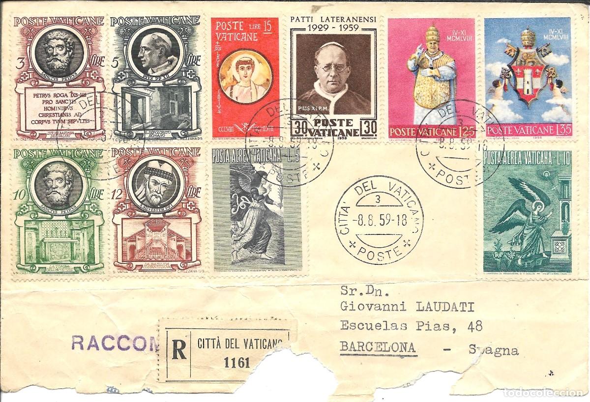 Sellos: SOBRE CON 10 SELLOS DEL VATICANO CON MEMBRETE REMITENTE DEL &rdquo;GOBIERNO DEL VATICANO&rdquo; DE 1959