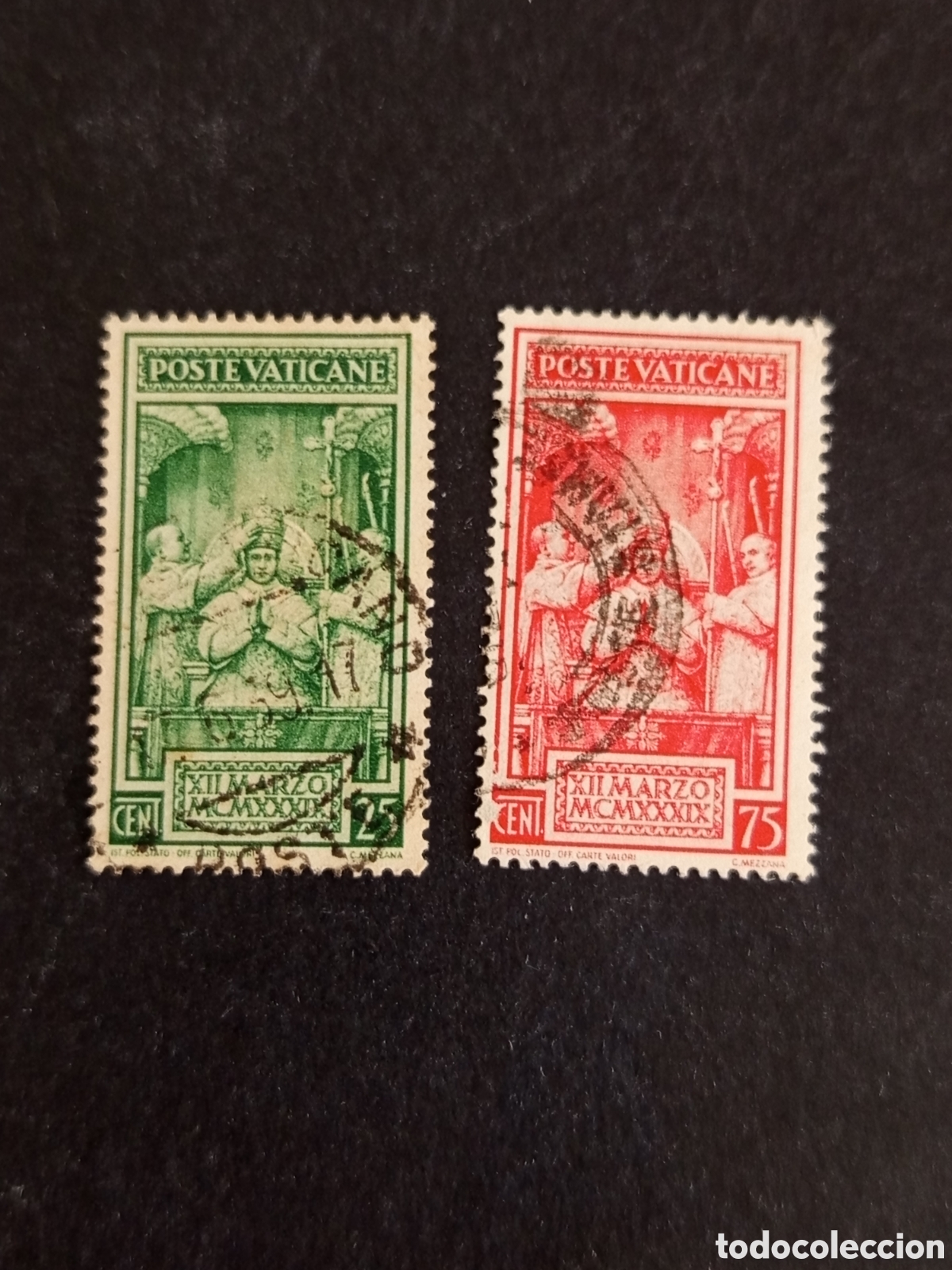 Sellos: Vaticano, 1939. Coronaci&oacute;n S.S.Pio XII. Yvert 86-7. Usados. Pedido m&iacute;nimo 3 &euro;. Ver fotos .