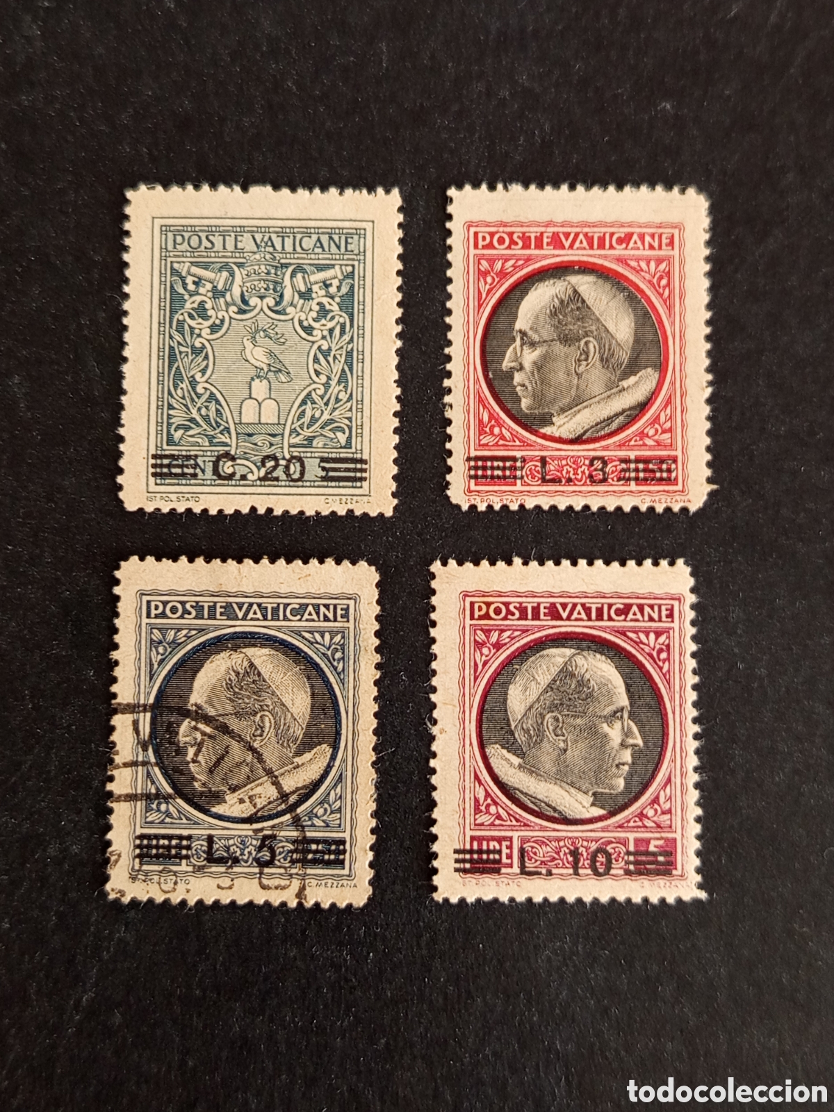 Sellos: Vaticano, 1946. Escudo S.S.Pio XII y P&iacute;o XII. Yvert 120 y 124-6. Habilitados. Pedido m&iacute;nimo 3 &euro;