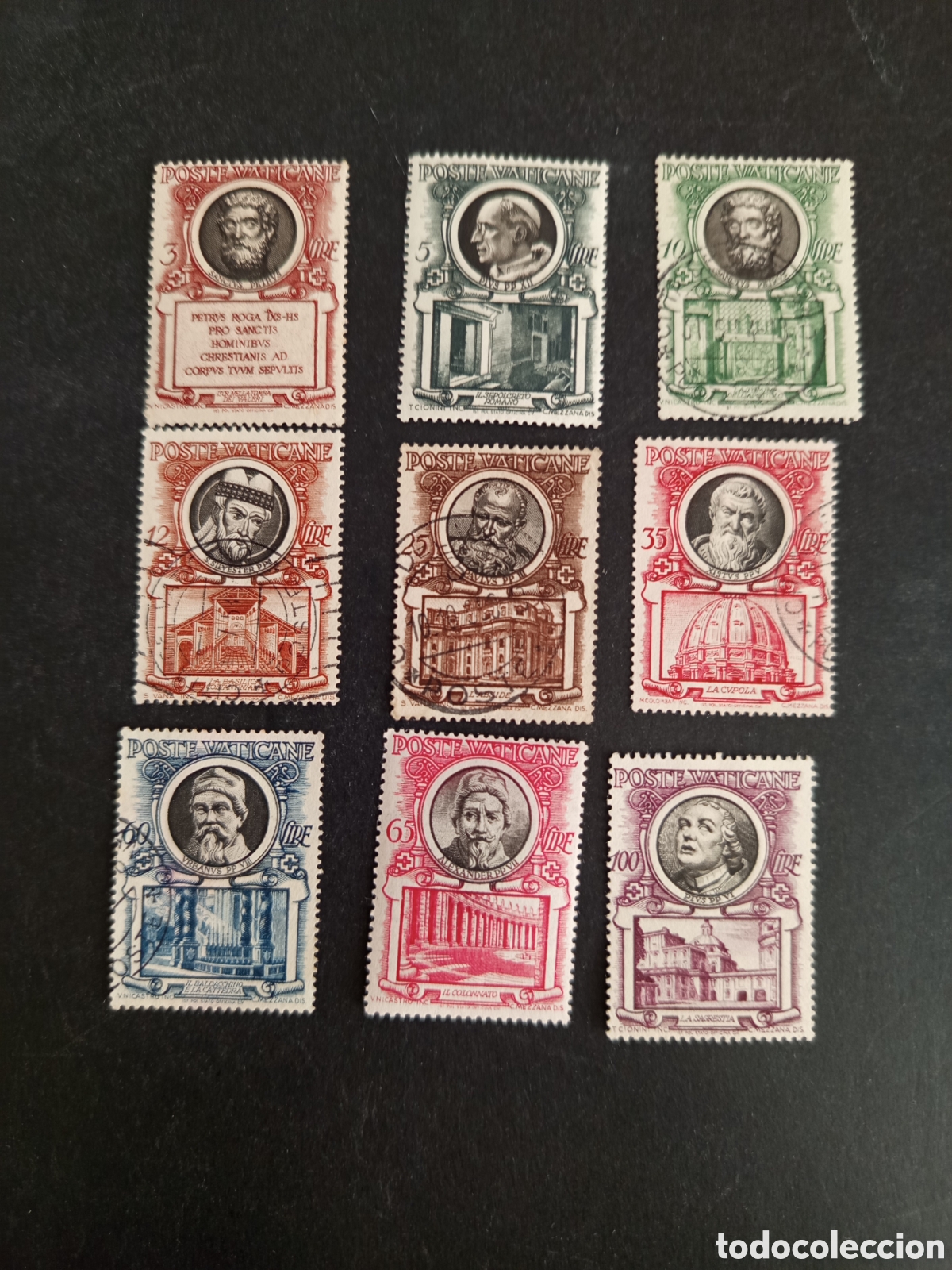 Sellos: Vaticano,1953. Pont&iacute;fices.Yvert tasas 176/9; 181/2; 184/6. Pedido m&iacute;nimo 3&euro;. Ver fotos.