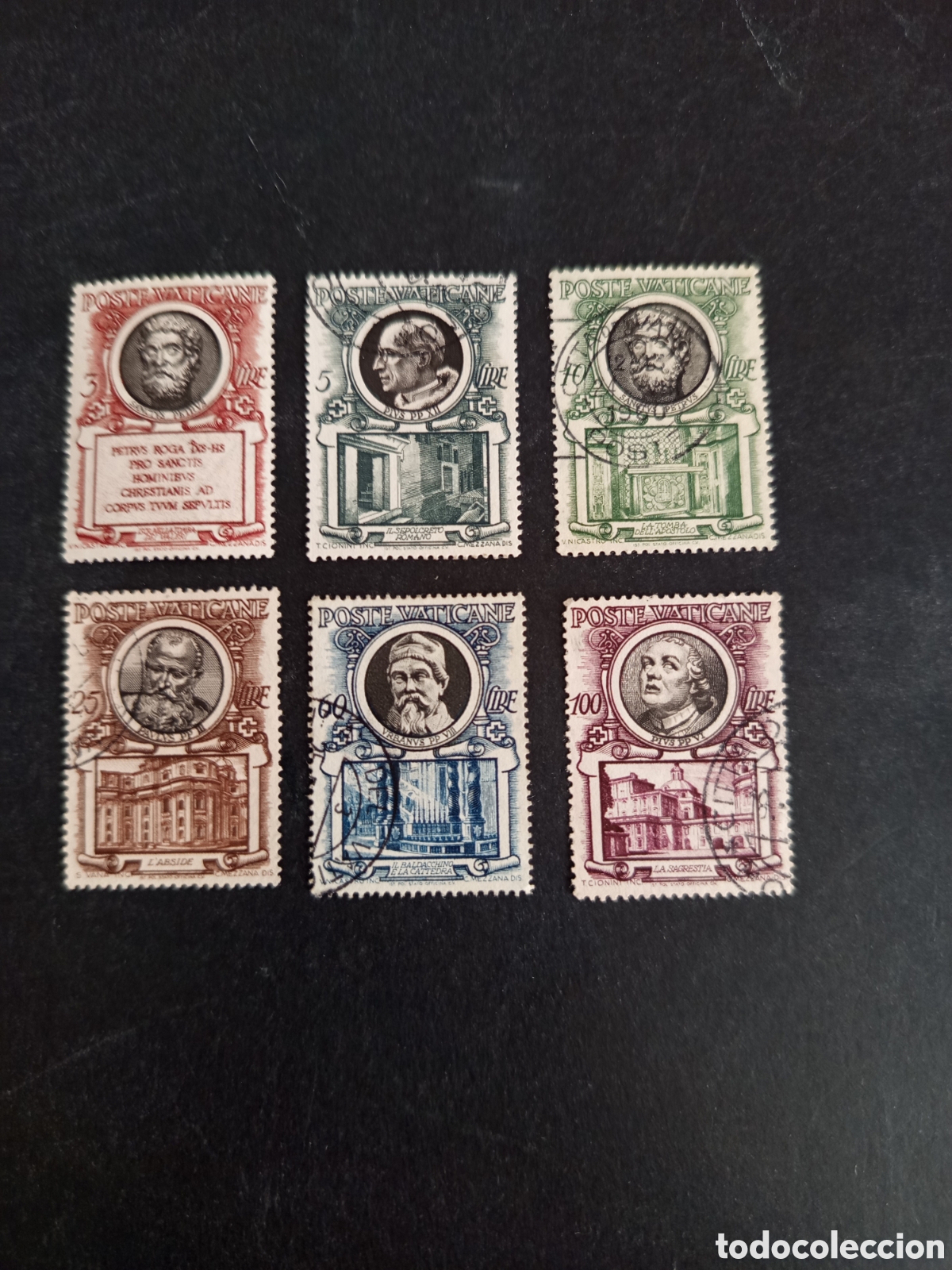 Sellos: Vaticano,1953. Pont&iacute;fices.Yvert 176/8; 181; 184 y 186. Pedido m&iacute;nimo 3&euro;. Ver fotos.