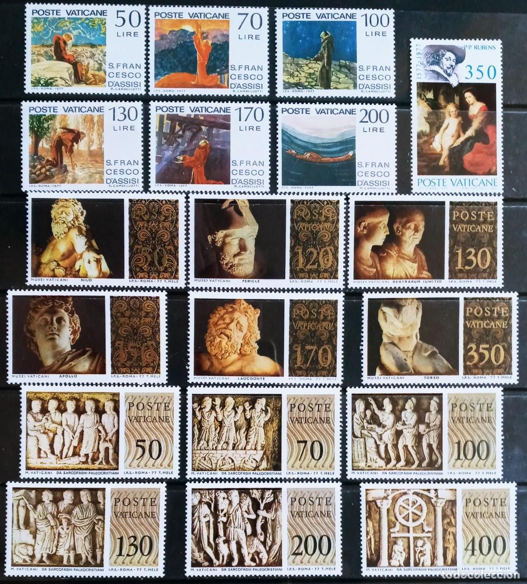 Sellos: VATICANO - IVERT 628/33+ 638/43+ 644+ 645/50 NUEVOS * CON FIJASELLOS 4 SERIES DEL A&Ntilde;O 1977