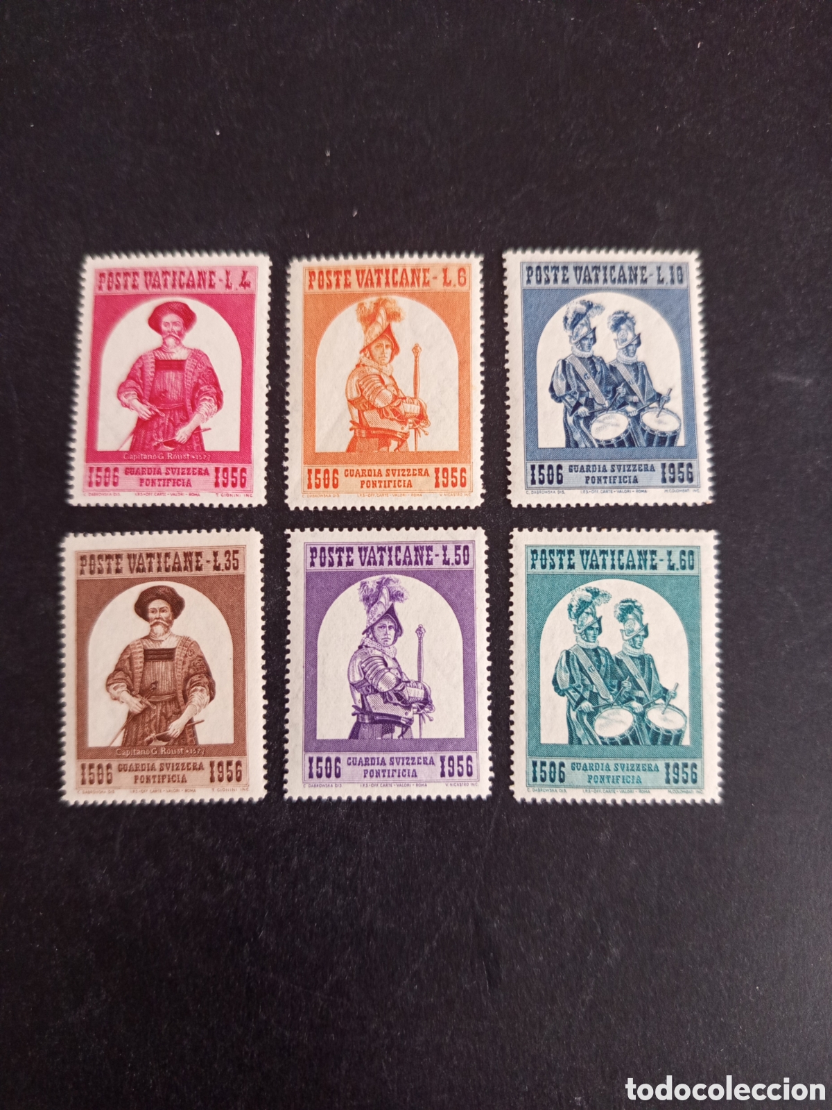 Sellos: Vaticano, 1956. Guardia Suiza. Yvert 221/6. Nuevos y Serie completa. Pedido m&iacute;nimo 3 &euro;. Ver fotos