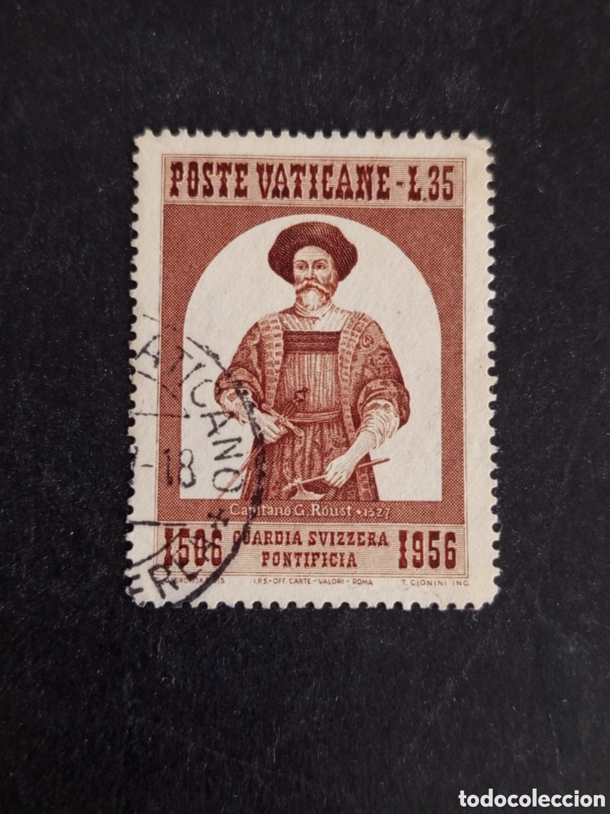 Sellos: Vaticano, 1956. Guardia Suiza. Yvert 224. Usado. Pedido m&iacute;nimo 3 &euro;. Ver fotos.
