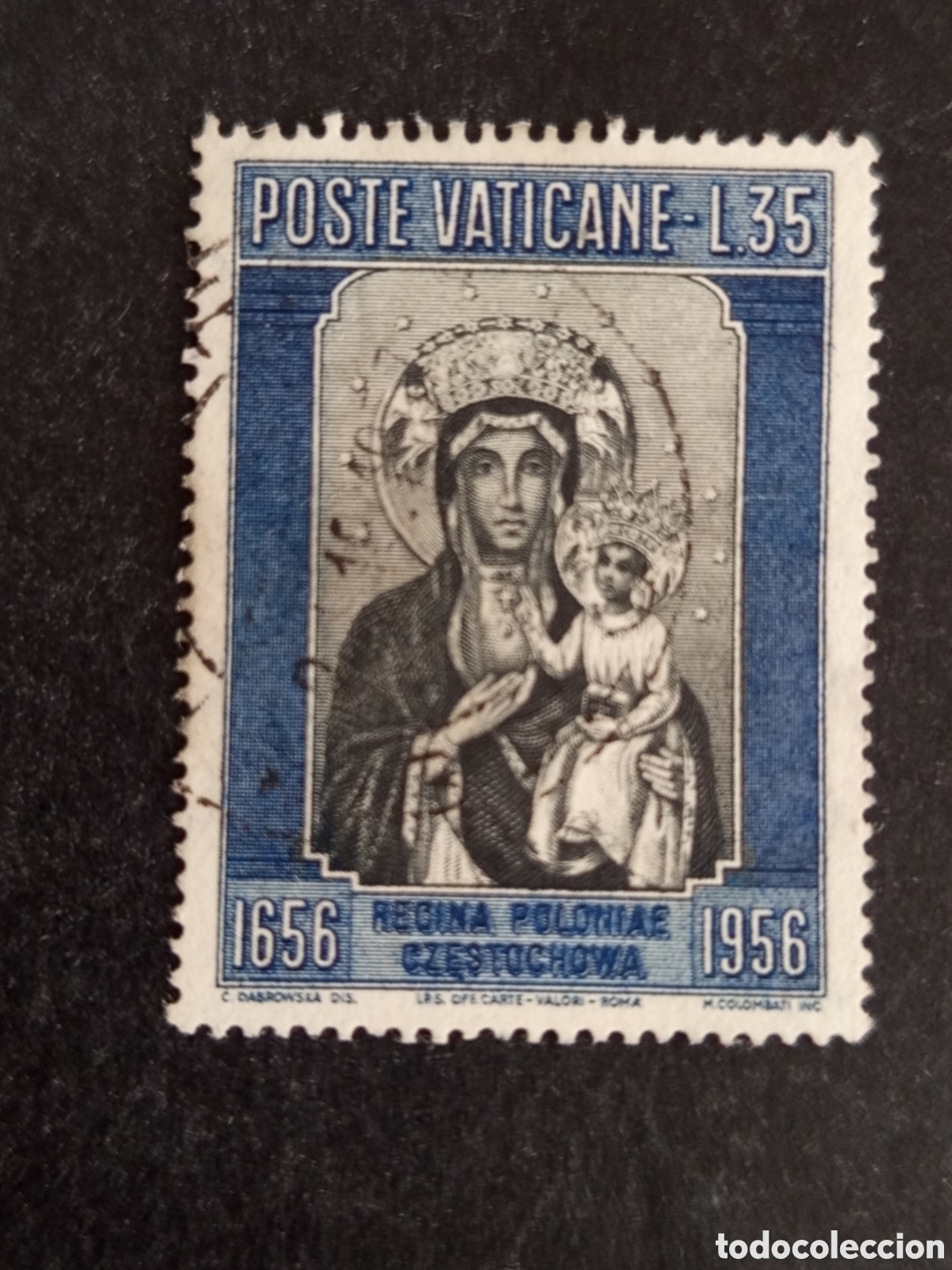 Sellos: Vaticano, 1956. Virgen de Czestochowa. Yvert 234.Usado. Pedido m&iacute;nimo 3 &euro;. Ver fotos.