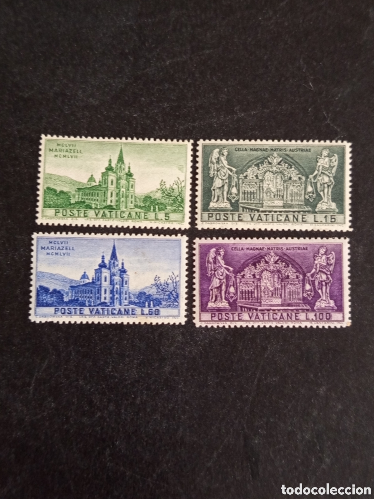 Sellos: Vaticano, 1957. Bas&iacute;lica de Mariazell(Austria). Yvert 247/50. Nuevos,serie completa.Pedido m&iacute;nimo 3&euro;
