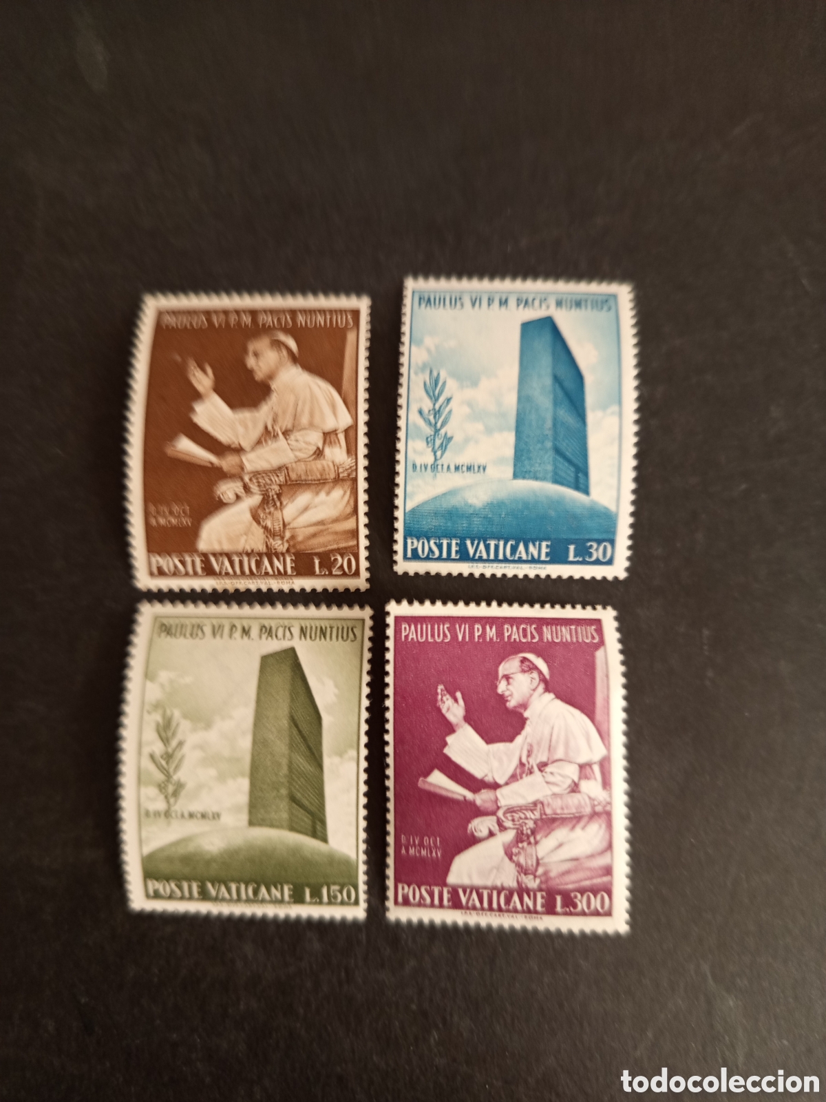 Sellos: Vaticano,1965. S.S. Pablo VI en la ONU.Serie completa. Yvert 434/7. Pedido m&iacute;nimo 3 &euro;. Ver fotos.