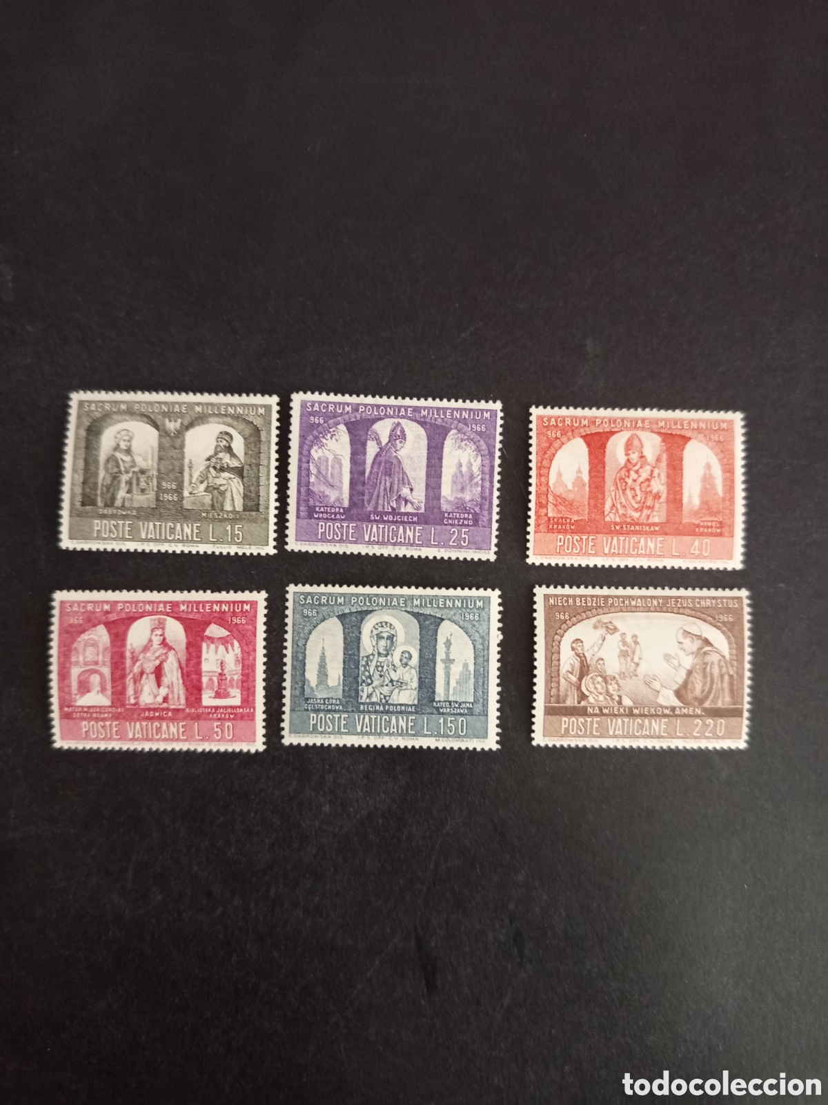Sellos: Vaticano, 1966. Milenario Cristianismo en Polonia. Serie completa. Yvert 451/6. Pedido m&iacute;nimo 3 &euro;.