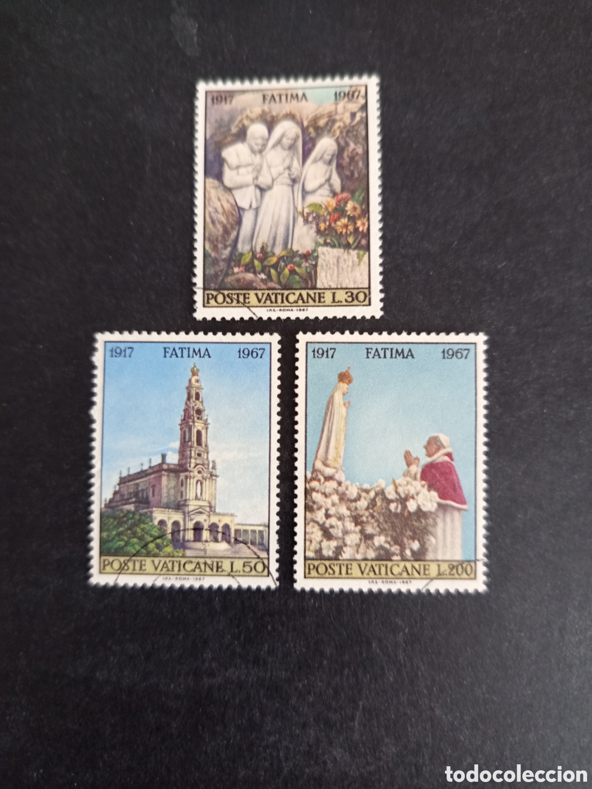 Sellos: Vaticano, 1967. F&aacute;tima. Serie completa en usado. Yvert 473/5. Pedido m&iacute;nimo 3 &euro;. Ver fotos