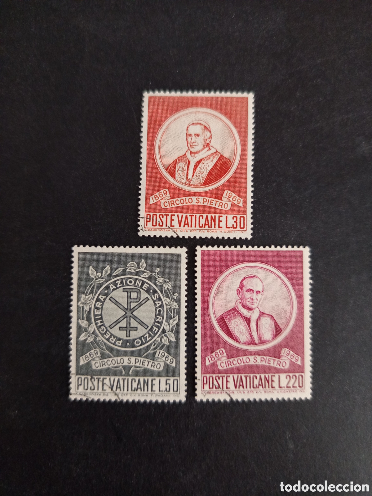 Selos: Vaticano, 1969. P&iacute;o XI y Pablo VI. Serie completa usada. Yvert 494/6. Pedido m&iacute;nimo 3 &euro;. Ver fotos .