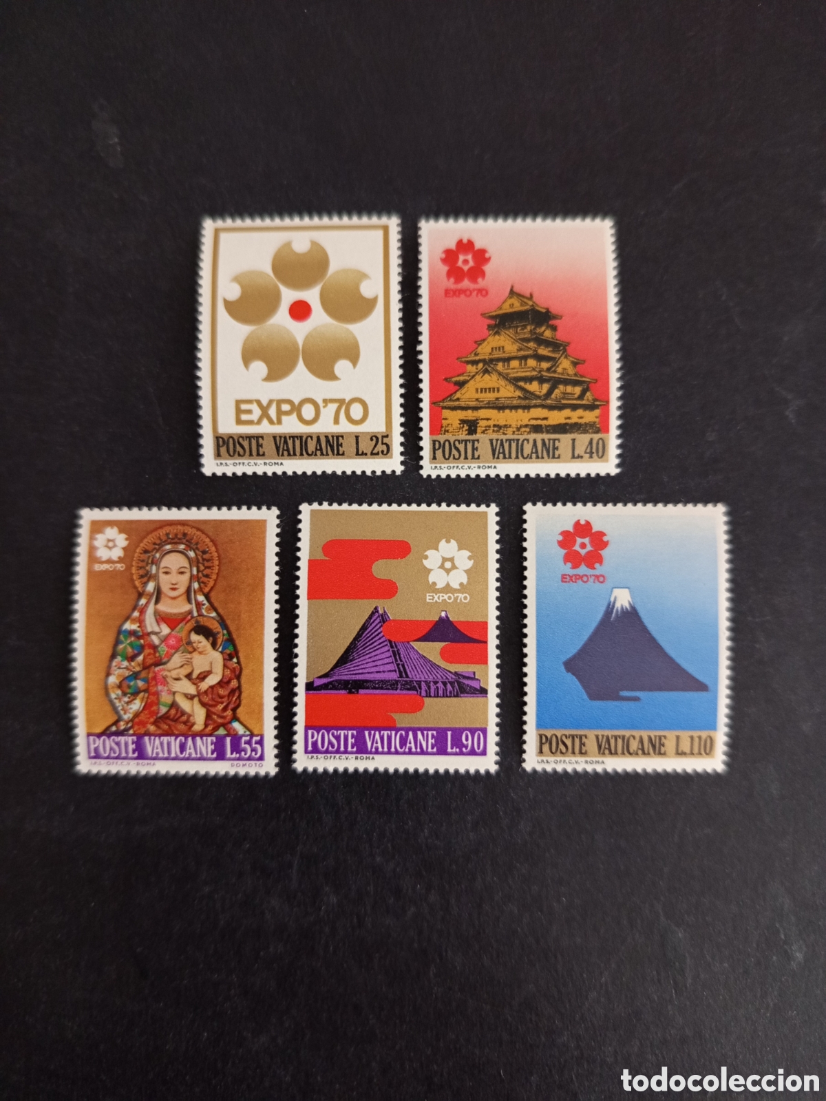 Selos: Vaticano, 1970. Exposici&oacute;n Osaka. Serie completa en nuevo. Yvert 497/501. Pedido m&iacute;nimo 3 &euro;.