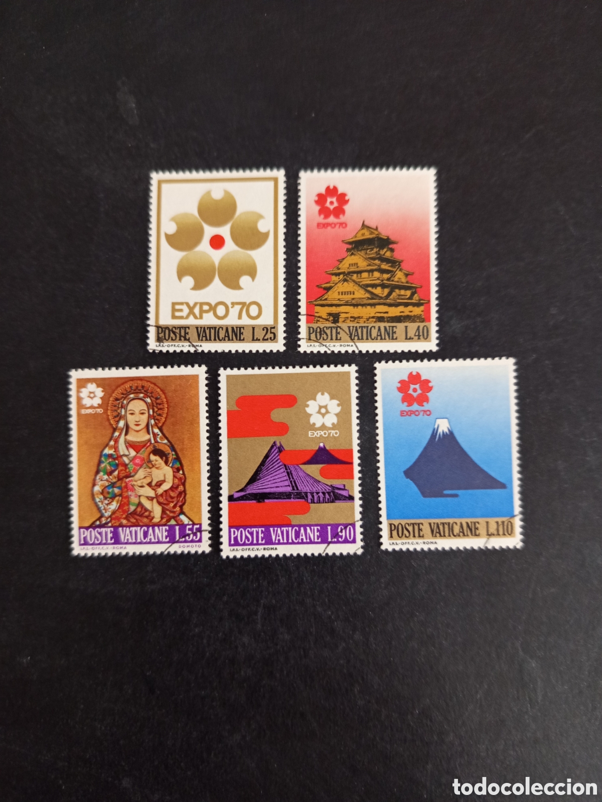 Selos: Vaticano, 1970. Exposici&oacute;n Osaka. Serie completa usada .Yvert 497/501. Pedido m&iacute;nimo 3 &euro;. Ver fotos