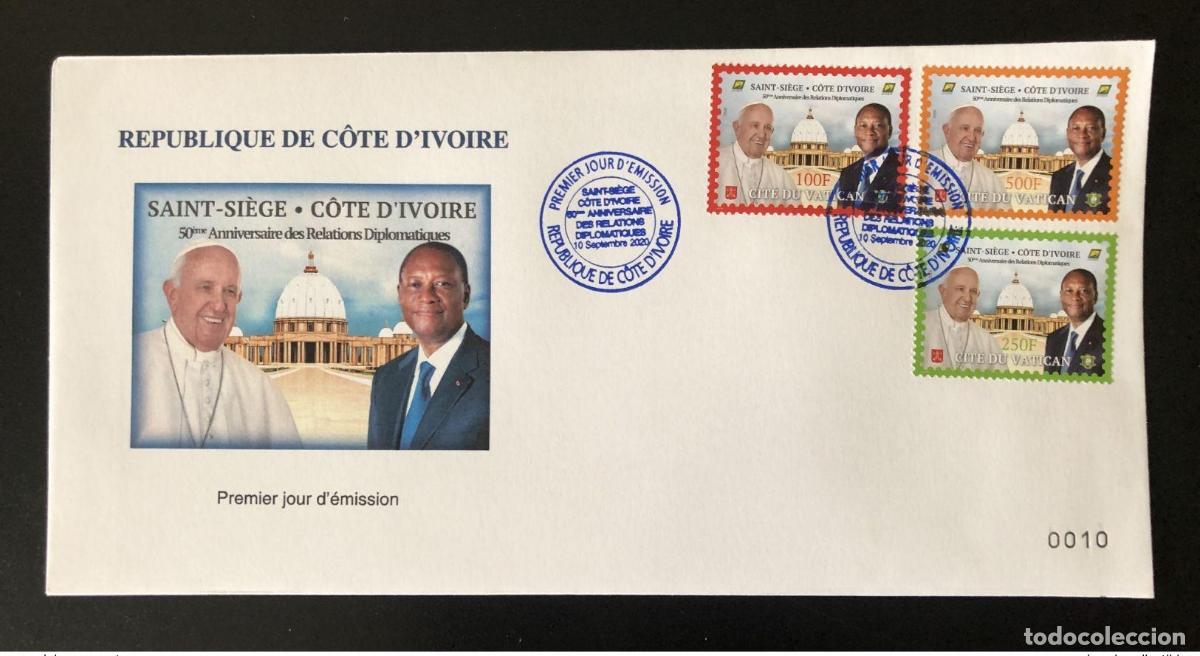 Selos: Costa de Marfil 2020: Primer d&iacute;a emisi&oacute;n conjunta la FDC: 50 a&ntilde;os del Papa Presidente