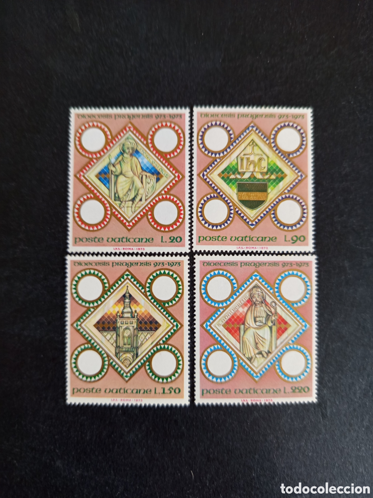 Sellos: Vaticano, 1973. Milenario Sede Episcopal Praga. Yvert 562/5. Completa en nuevo. Pedido m&iacute;nimo 3 &euro;.