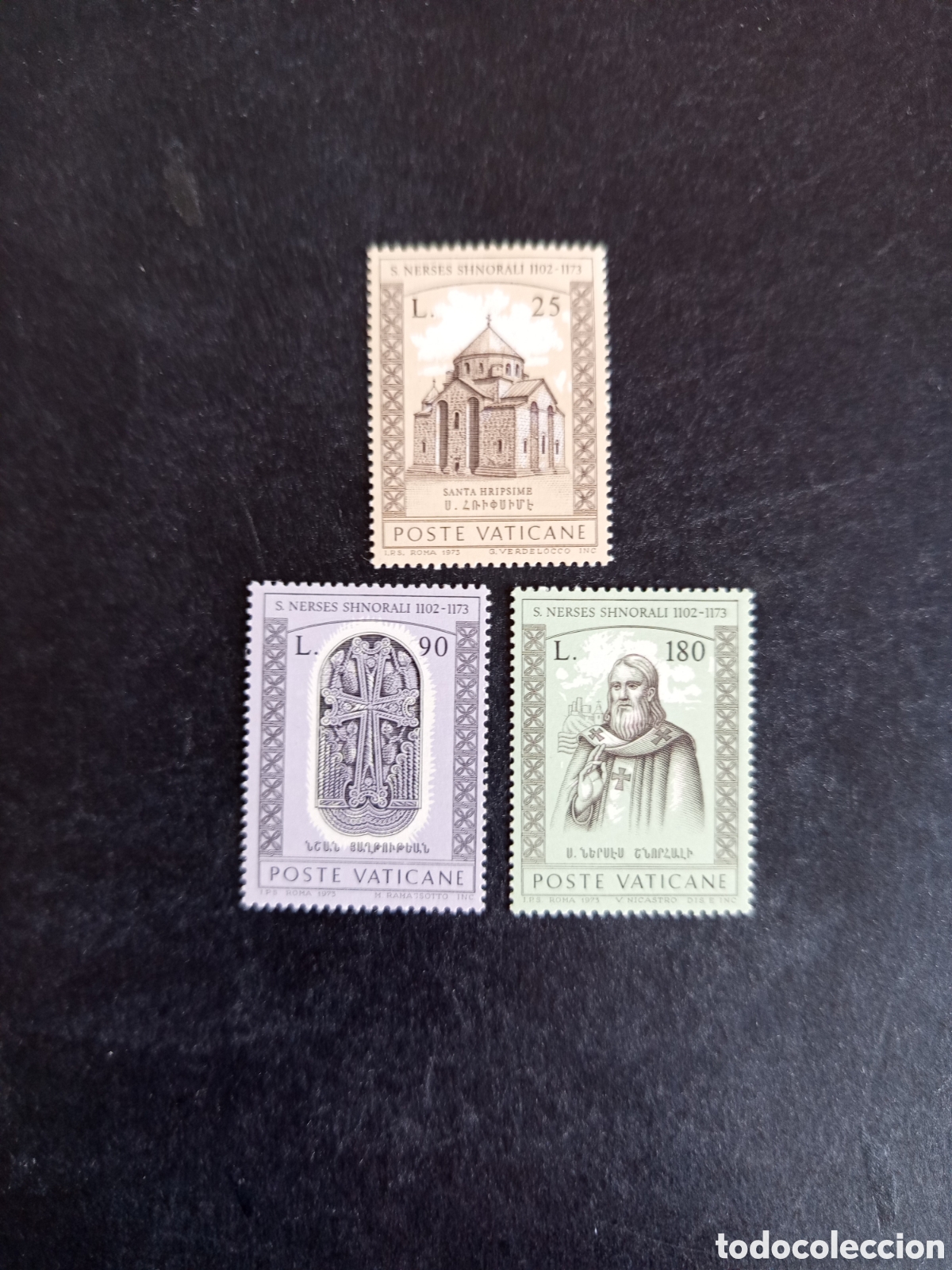 Sellos: Vaticano, 1973. Patriarca Armenio San Nerses. Yvert 566/8. Completa en nuevo. Pedido m&iacute;nimo 3 &euro;.