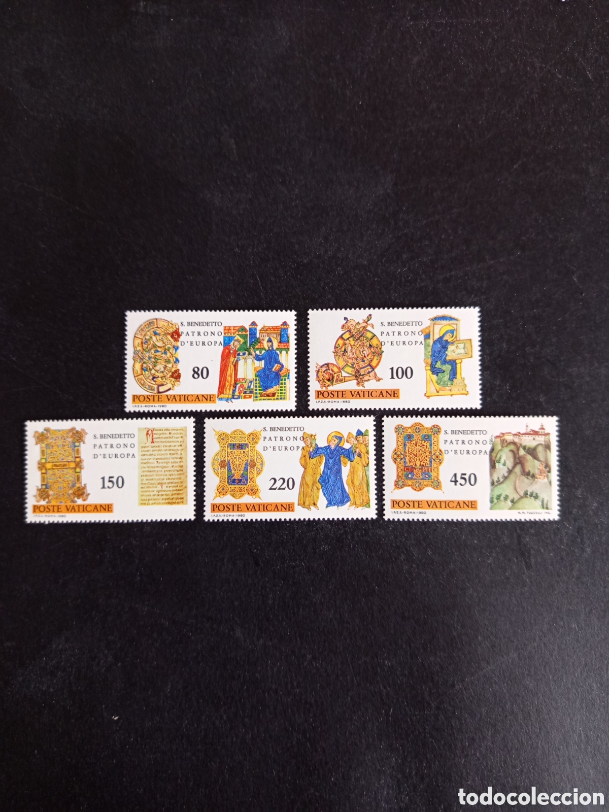 Sellos: Vaticano, 1980. San Benito. Patr&oacute;n de Europa. Yv 689/93. Serie completa en nuevo.Pedido m&iacute;nimo 3 &euro;.