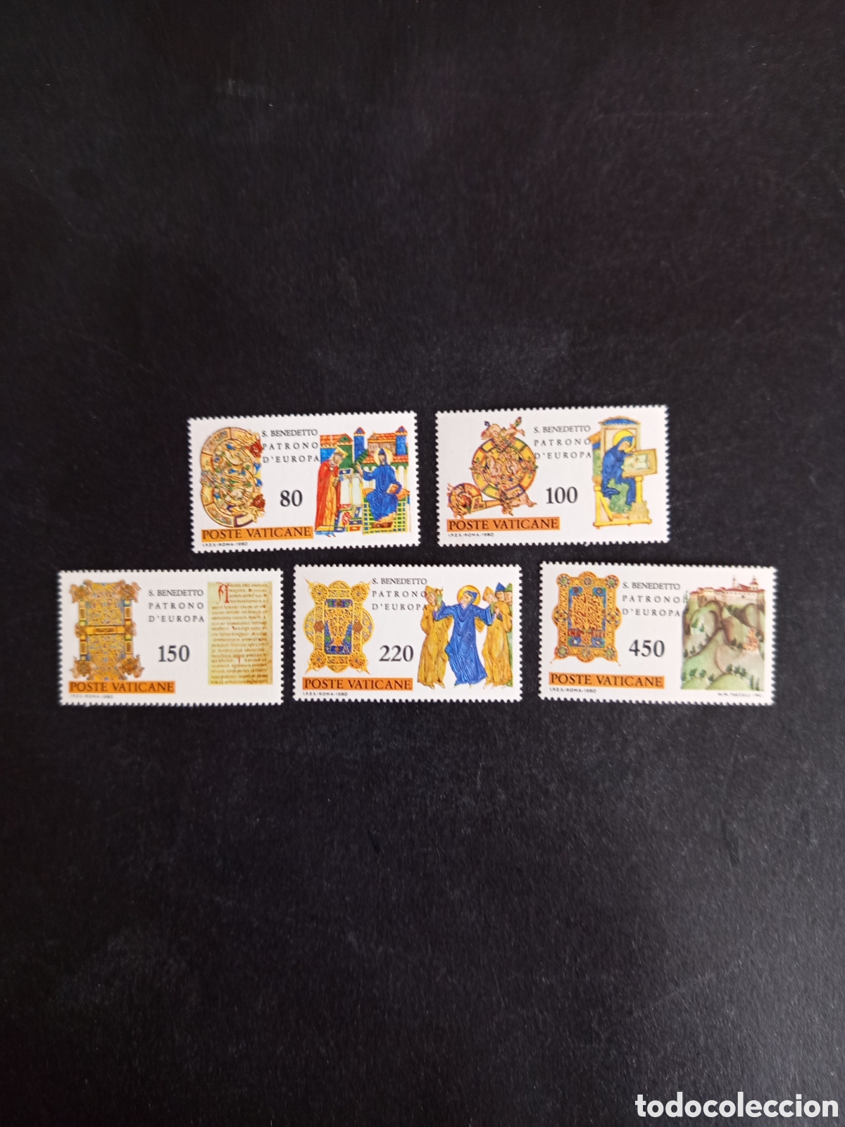 Sellos: Vaticano, 1980. San Benito. Patr&oacute;n de Europa. Yv 689/93. Serie completa en nuevo.Pedido m&iacute;nimo 3 &euro;.