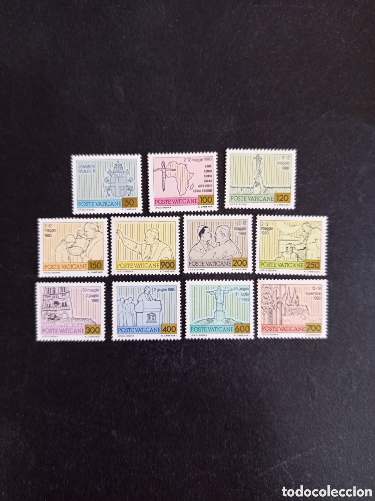 Sellos: Vaticano,1981. Viajes de S..San Juan Pablo II. Yv 715/25. Completa en nuevo. Pedido m&iacute;nimo 3 &euro;.