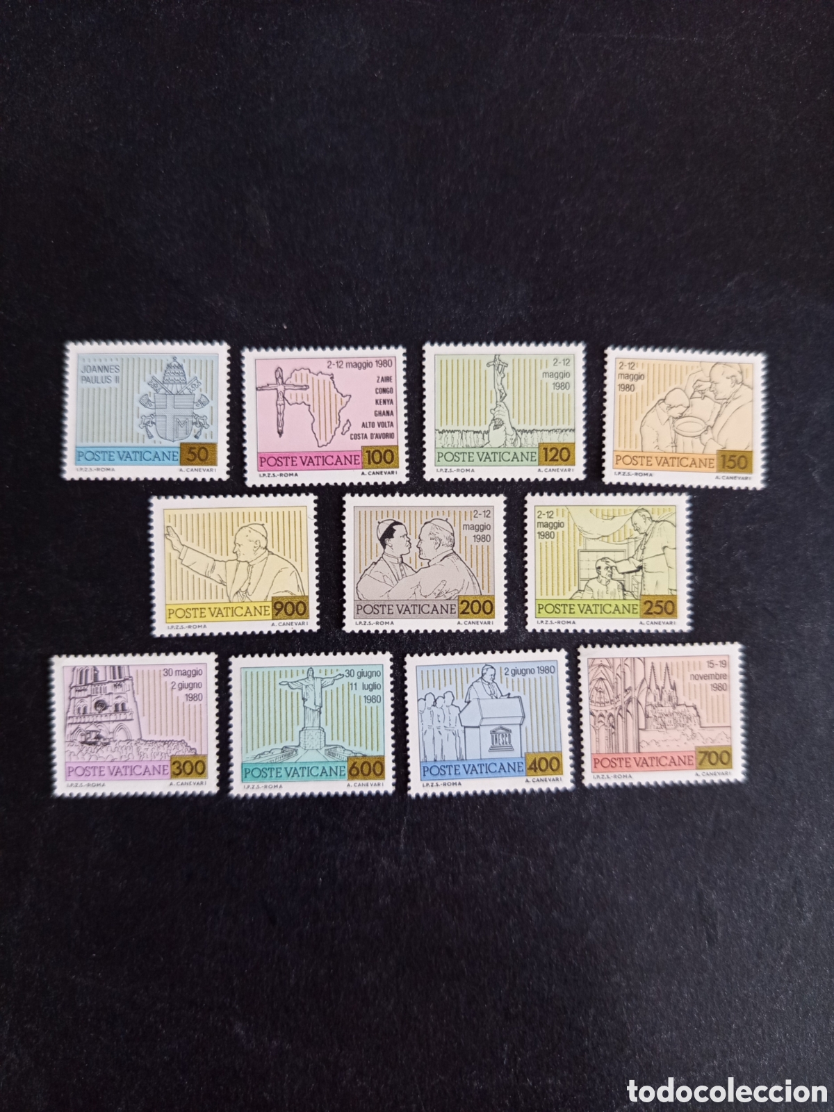 Sellos: Vaticano,1981. Viajes de S..San Juan Pablo II. Yv 715/25. Completa en nuevo. Pedido m&iacute;nimo 3 &euro;.