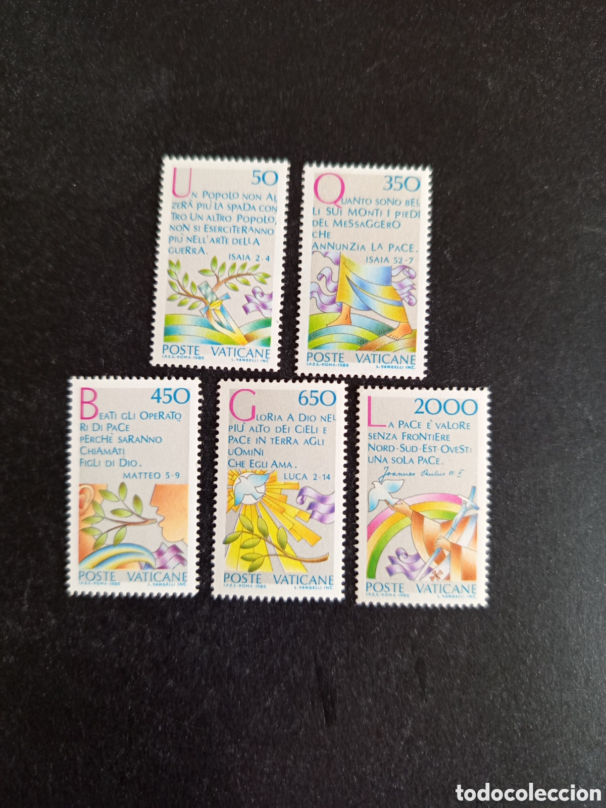 Sellos: Vaticano,1986. A&ntilde;o Internacional de la Paz. Yv. 792/6. completa en nuevo. Pedido m&iacute;nimo 3 &euro;.