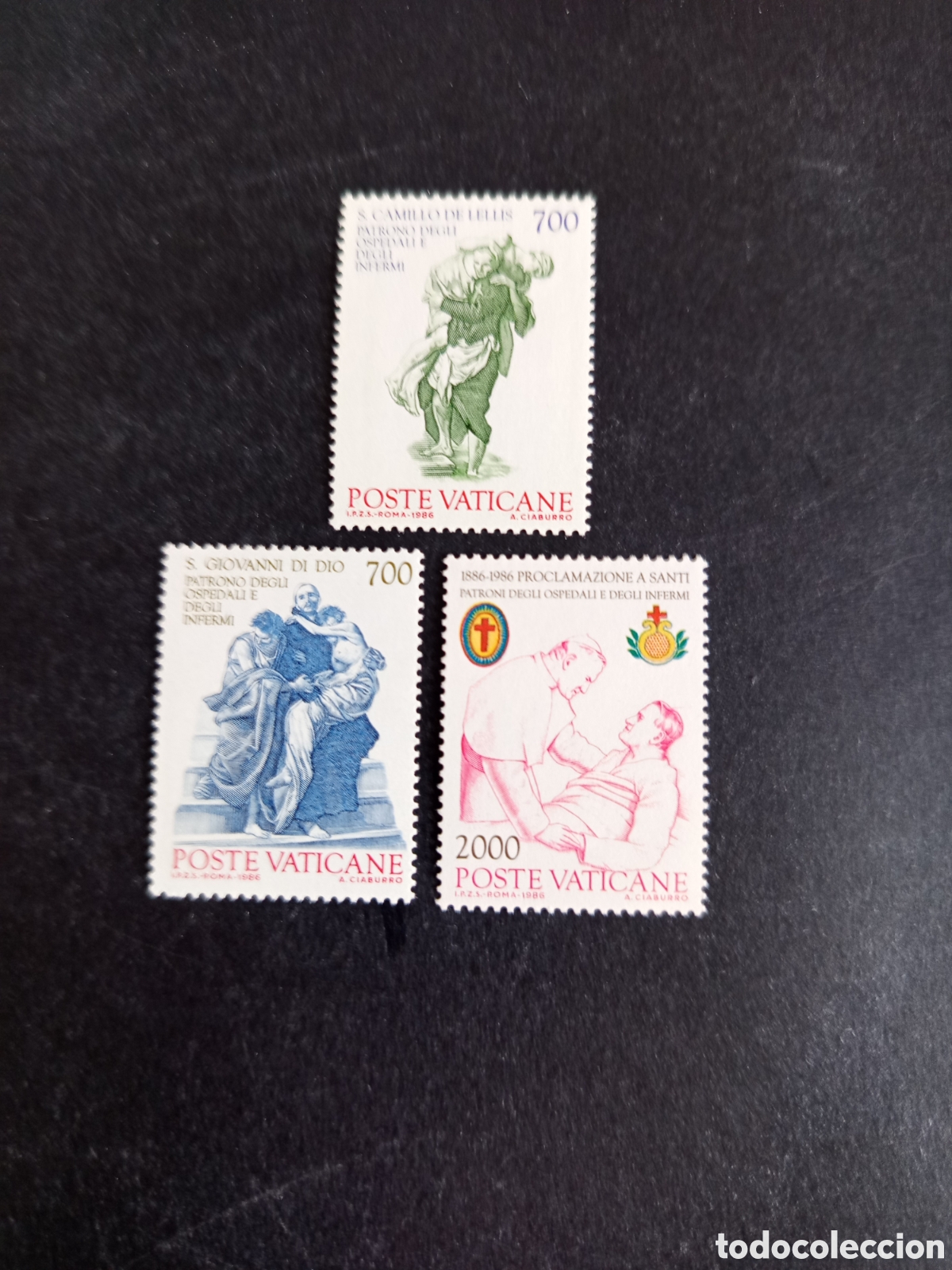 Sellos: Vaticano,1986. Santos Juan de Dios y Camilo de Lelis. Yv. 797/9. completa en nuevo. Pedido m&iacute;nimo 3&euro;