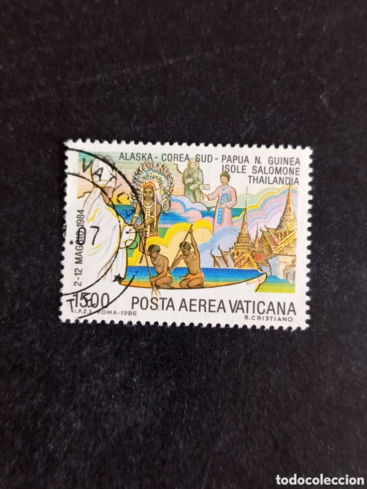 Sellos: Vaticano,1986. Viajes S.S. San Juan Pablo II. Yvert A&eacute;reo 79. Sello usado. Pedido m&iacute;nimo 3 &euro;.