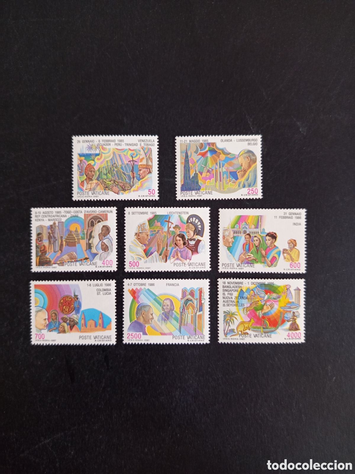 Sellos: Vaticano,1987. Viajes S.S. San Juan Pablo II. Yvert 817/24. Completa en nuevo. Pedido m&iacute;nimo 3 &euro;.
