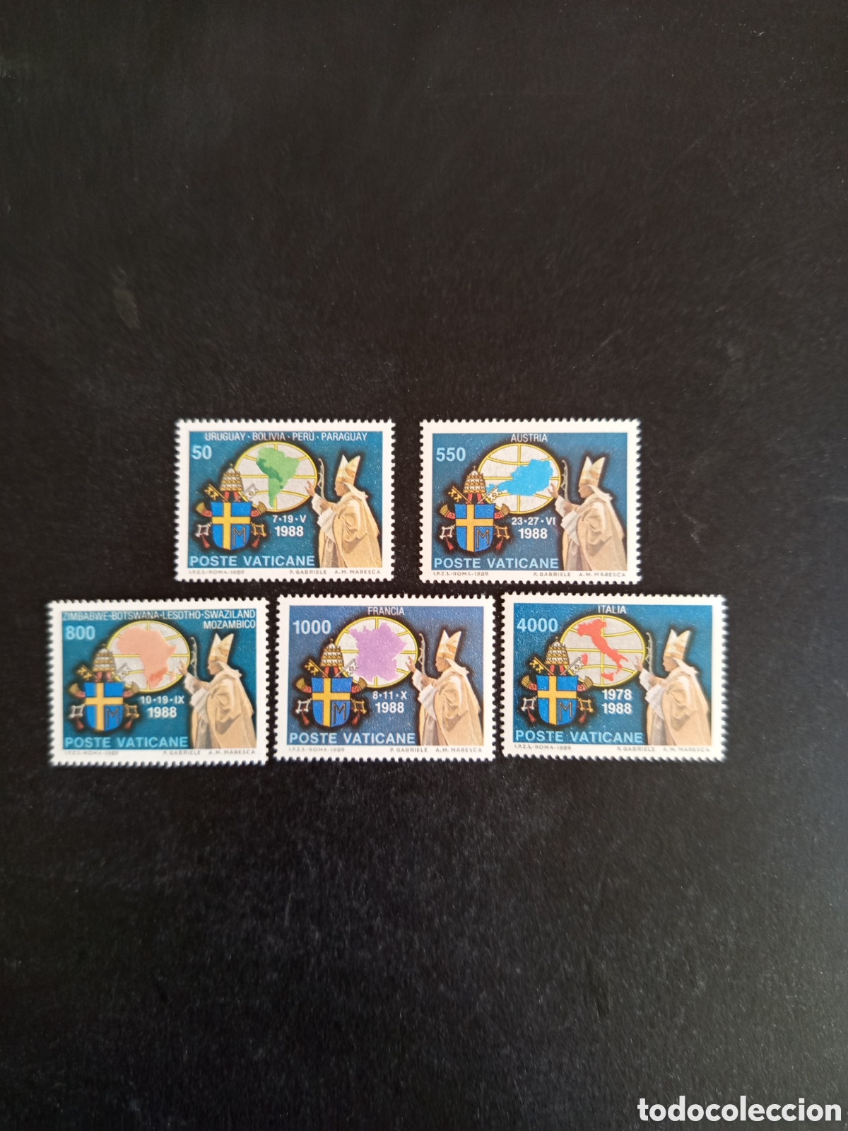 Sellos: Vaticano,1989. Viajes S.S. San Juan Pablo II. Yvert 867/71. Completa en nuevo. Pedido m&iacute;nimo 3 &euro;.