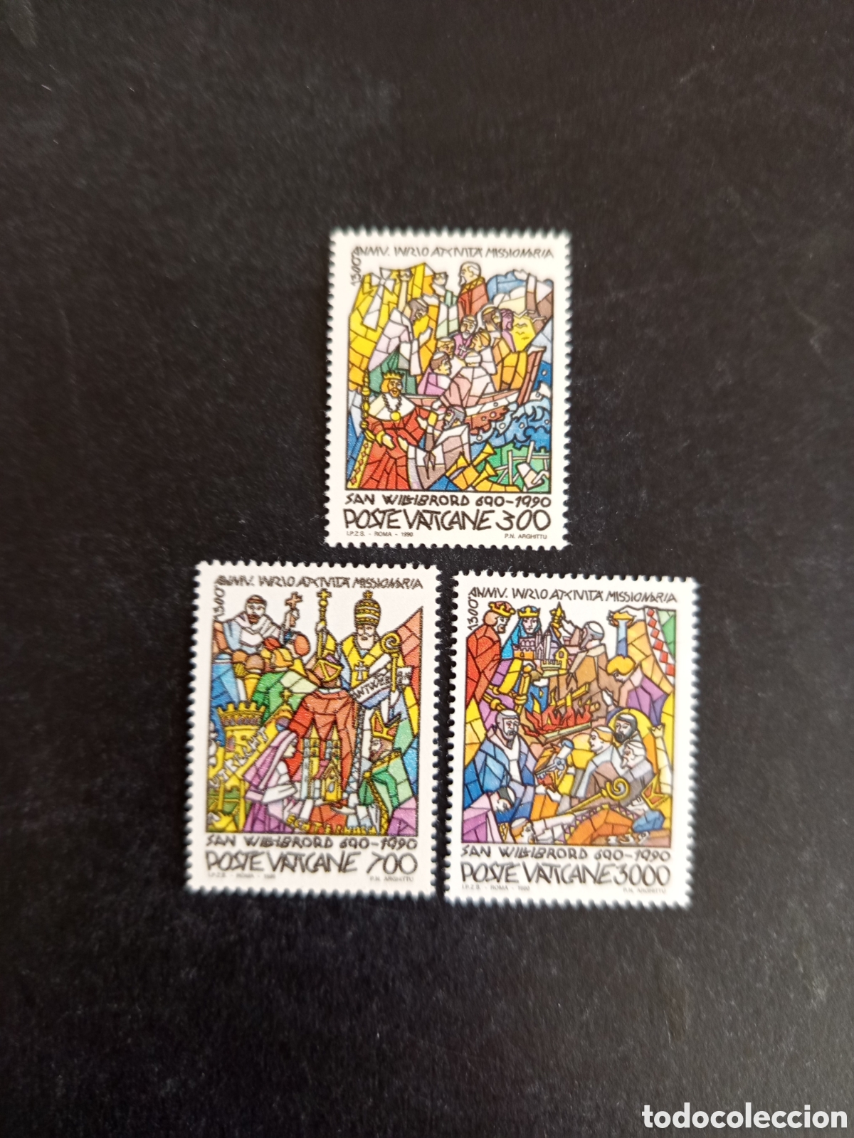 Sellos: Vaticano,1990. San Willibrod. Yvert 875/7. Completa en nuevo. Pedido m&iacute;nimo 3 &euro;. Ver fotos.