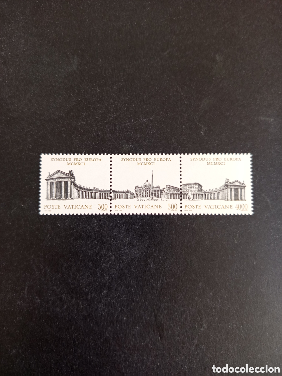 Sellos: Vaticano,1991.Bas&iacute;lica y Plaza San Pedro.Yv. 911/3 en tr&iacute;ptico. Completa en nuevo.Pedido m&iacute;nimo 3 &euro;.