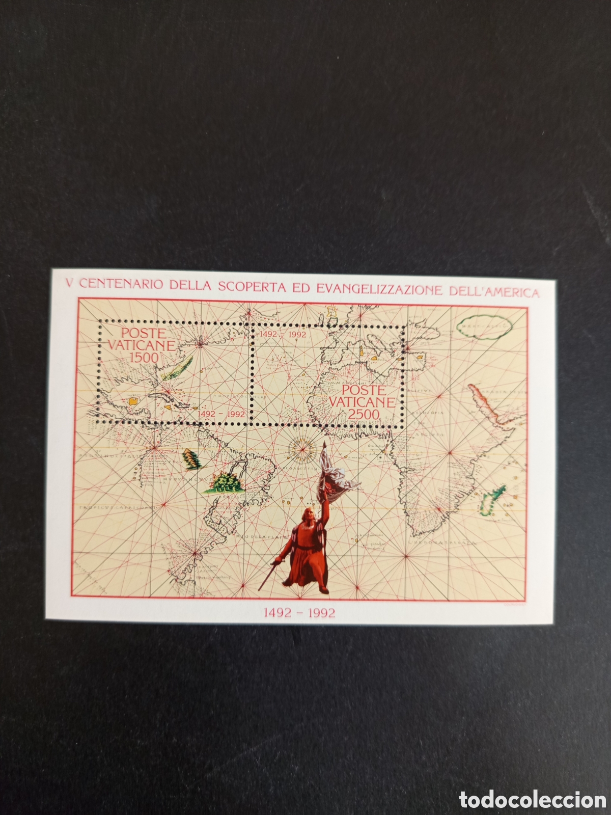 Sellos: Vaticano,1992.V Centenario Evangelizaci&oacute;n Am&eacute;rica. Yv.HB 13. Hoja bloque en nuevo.Pedido m&iacute;nimo 3 &euro;